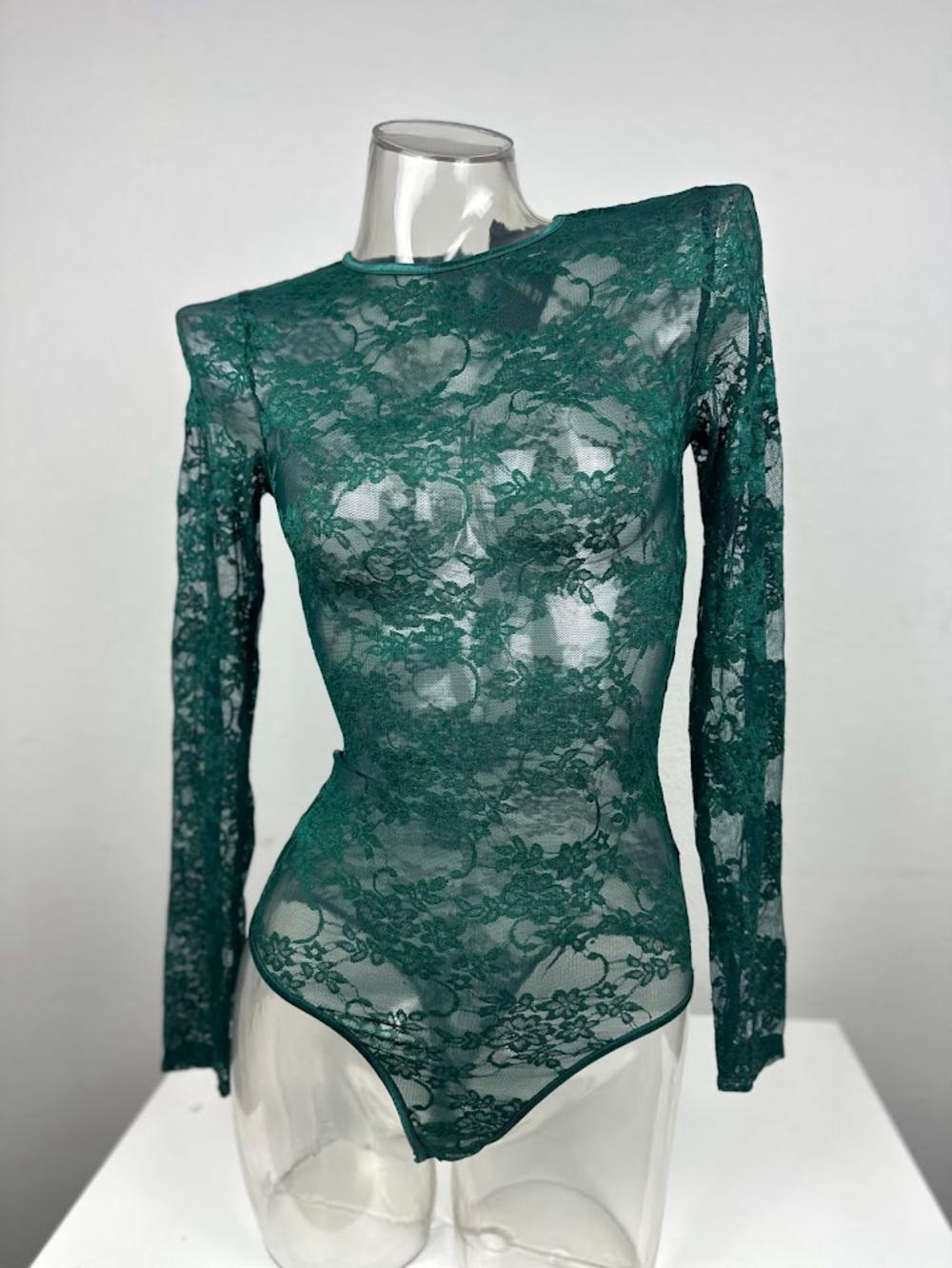 Forever 21 Green Lace Long Sleeve Bodysuit Size S
